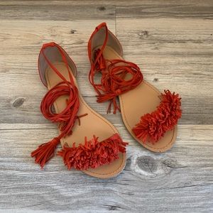 Forever 21 Red Suede Lace Up Tassel Sandals